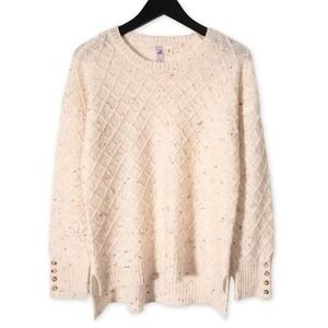 Alya Sweater Womens Medium Cream Diamond Texture Speckled‎ Button Cuff Winter